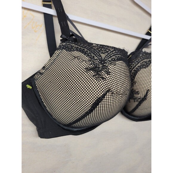 Cacique Women’s SZ 38DDD Boost Balconette Bra Nude Strappy Fishnet Lace - Picture 3 of 10